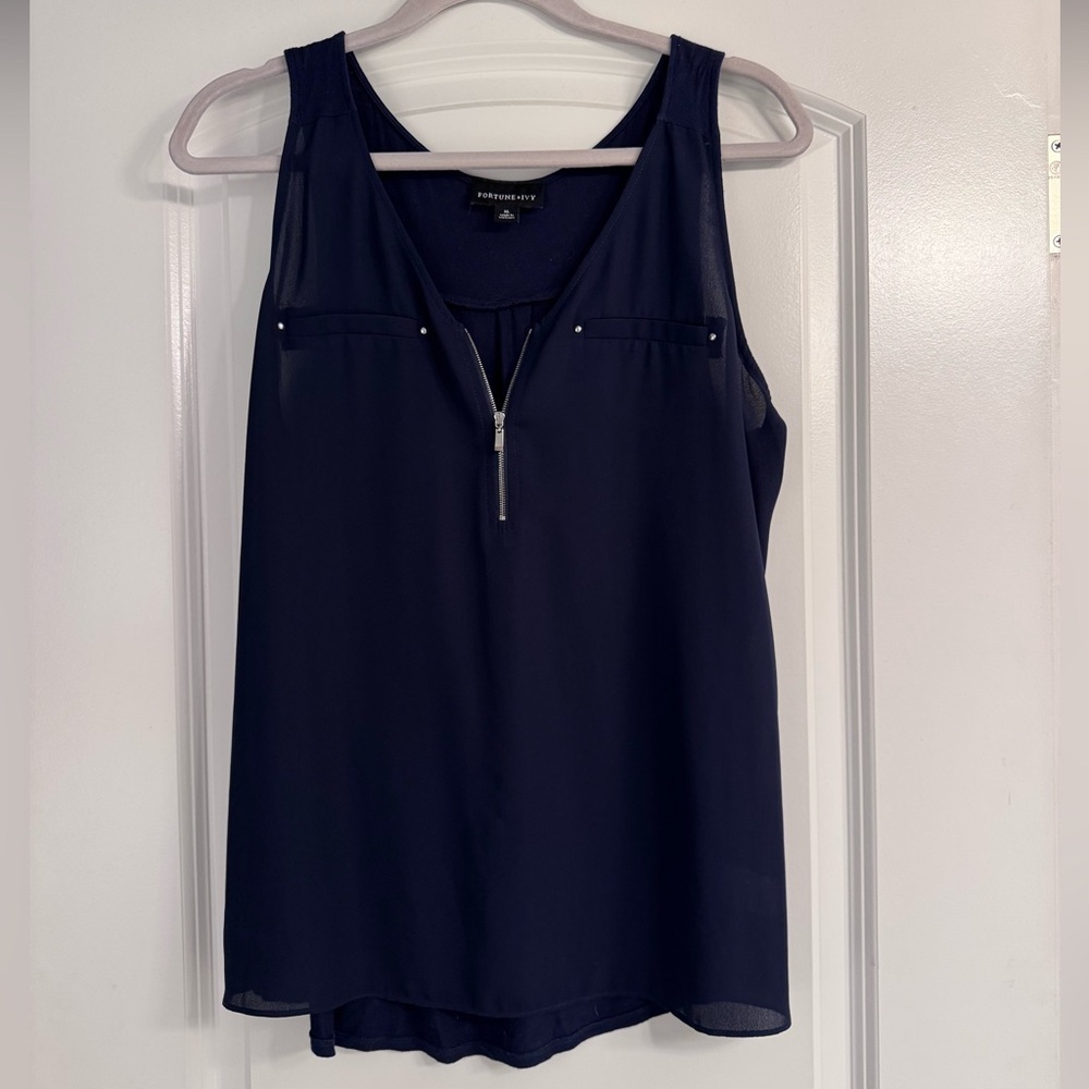 Chic Navy Tank Top with Zipper